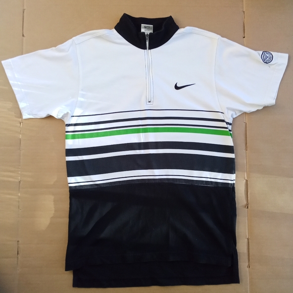 Women's Nike Sports Striped Quarter Zip Crew Neck Shirt Medinah Country Club - Picture 1 of 13